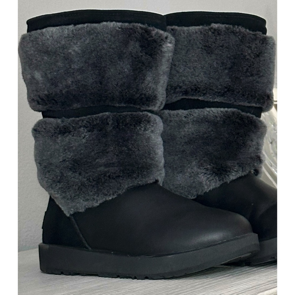 UGG REYKIR BLACK WATERPROOF LEATHER DRAWSTRING Boot US 6.5